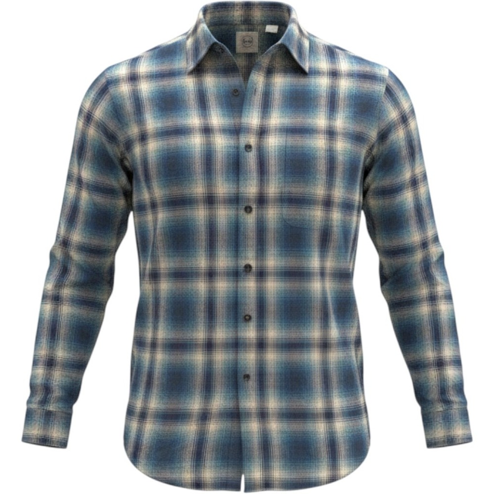 GH Bass & Co Plaid Flannel Long‎ Sleeve Button Up Shirt Mens Blue Tan Beige XL